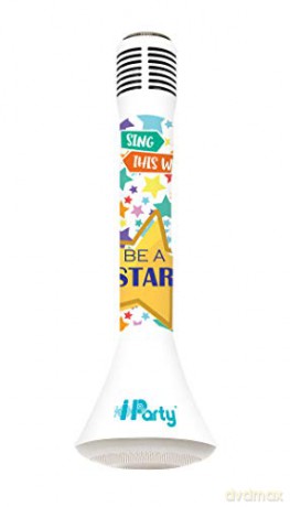 iParty MIC210 Karaoké Star Bluetooth with Voice Changer Function, Microphone for Singing, Built-in Light Speaker 5W, Micro SD Slot, Blue, White/Multicolor