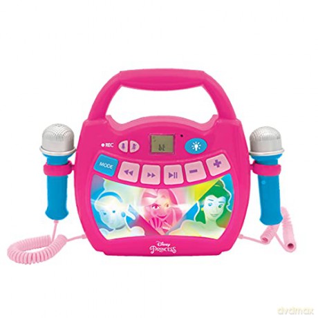 LEXIBOOK - Disney Princess - Portable karaoke digital player for kids - Microphones, Light effects, Bluetooth, Record and voice changer functions, Rechargeable battery, Pink, MP320DPZ