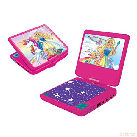 LEXIBOOK Barbie Portable DVD Player, 7" LCD, 2 Speakers, Rechargeable Battery, Pink, DVDP6BB