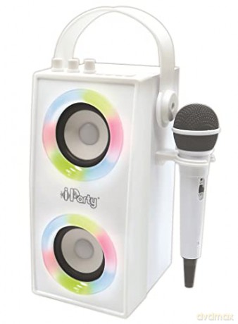 LEXIBOOK BTP180Z iParty-Portable Bluetooth Speaker with Microphone, Light Effects, Karaoke, Wireless, USB, SD Card, Rechargeable Battery, White