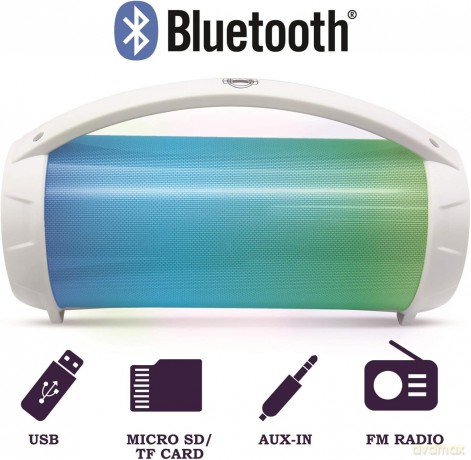 LEXIBOOK BTP585Z iParty-Portable Bluetooth Speaker with Microphone, Stereo, Light Effects, Karaoke, Wireless, FM Radio, USB, SD Card, Rechargeable Battery, White