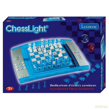 LEXIBOOK ChessLight, Gioco degli scacchi elettronico con tastier sensitive e luce e effetti sonori, 32 pezzi, 64 livelli di difficolta, Batterias o adattatore, Blu/Argento, LCG3000_04