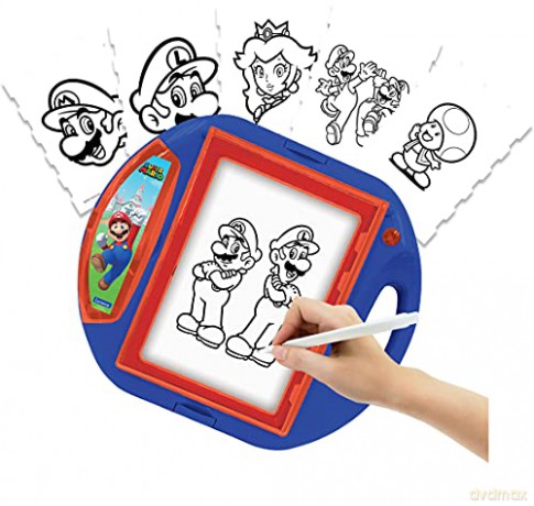 LEXIBOOK CR310NI Super Mario Drawing Projector, 4 Stamps, 10 templates, Lighting Screen, 1 Pen Included, Artistic and Creative Toy for Girls and Boys, Red/Blue