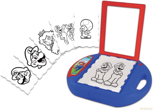 LEXIBOOK CR310NI Super Mario Drawing Projector, 4 Stamps, 10 templates, Lighting Screen, 1 Pen Included, Artistic and Creative Toy for Girls and Boys, Red/Blue