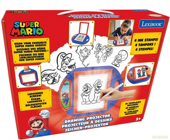 LEXIBOOK CR310NI Super Mario Drawing Projector, 4 Stamps, 10 templates, Lighting Screen, 1 Pen Included, Artistic and Creative Toy for Girls and Boys, Red/Blue