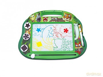 LEXIBOOK CRANX550 Multicolor Magic Magnetic Animals Drawing Board, Artistic Creative Toy for Girls and Boys, Stylus Pen and Stamps, Green