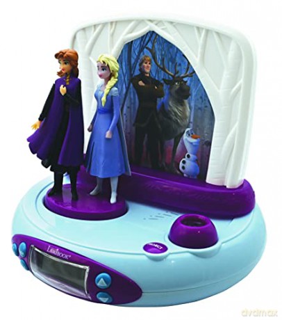 LEXIBOOK Disney Frozen 2 Elsa & Anna, Projector Alarm Clock, Night Light, time Projection onto The Ceiling, Sound Effects, Battery-Powered, Blue/Purple