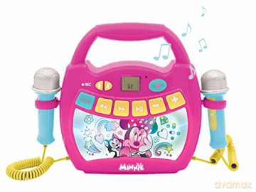 LEXIBOOK Disney Minnie-Portable Karaoke Digital Player for Kids - Microphones, Light Effects, Bluetooth, Record and Voice Changer Functions, Rechargeable Battery, MP320MNZ