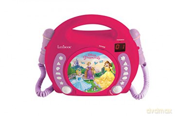 LEXIBOOK Disney Princess Rapunzel CD player for kids with 2 toy microphones, headphones jack, with batteries, pink, RCDK100DP