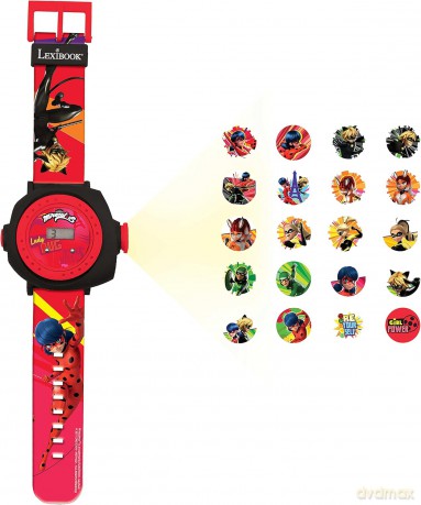 LEXIBOOK DMW050MI Miraculous Ladybug Adjustable Projection Watch Digital Screen with 20 Images, Red/Black