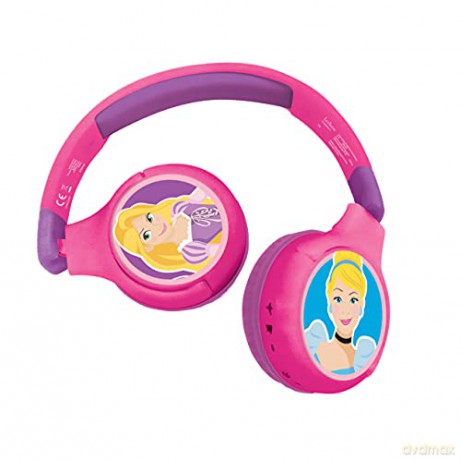 LEXIBOOK HPBT010DP Disney Princess 2-in-1 Bluetooth Headphones Stereo Wireless Wired, Kids Safe, Foldable, Adjustable