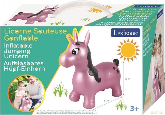 LEXIBOOK Inflatable Jumping Unicorn, bouncing game, Manual pump is included, pink, BG050UNI