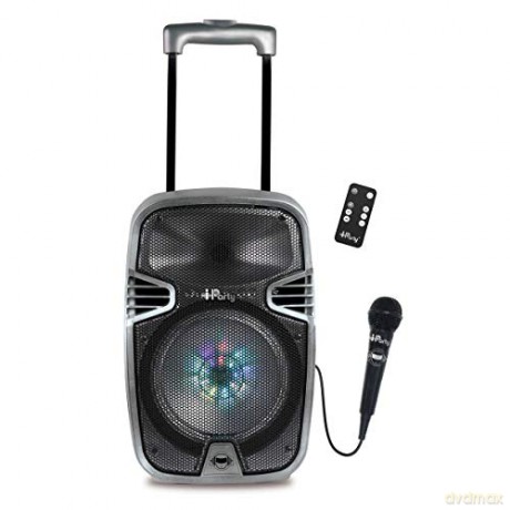 LEXIBOOK iParty Bluetooth Karaoke Speaker, Trolley with Light Effects and mic Included, Rechargeable Battery, Black/Silver, K8250, 8-Inch