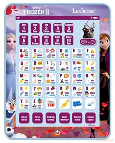 LEXIBOOK JCPAD002FZi5 Frozen Educational Bilingual Interactive Tablet, Toy to Learn Alphabet Letters Numbers Words Spelling and Music, English/Italian Languages, Blue
