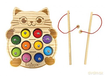 LEXIBOOK JGW100KT Bio Toys Cat Game, 1 to 2 Players, 2 rods, 10 Coloured Wooden Fish, eco-Friendly