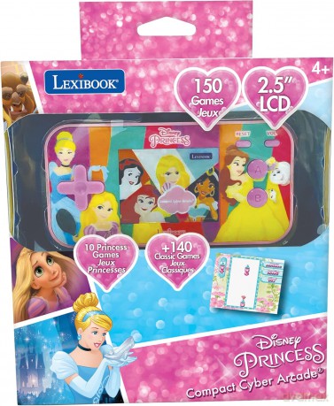 LEXIBOOK JL2367DP Disney Princess Cinderella Ariel Rapunzel Compact Cyber Arcade Portable Console, 150 Games, LCD Colour Screen, operates with Batteries, Pink