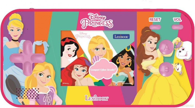 LEXIBOOK JL2367DP Disney Princess Cinderella Ariel Rapunzel Compact Cyber Arcade Portable Console, 150 Games, LCD Colour Screen, operates with Batteries, Pink