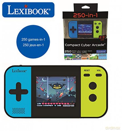 LEXIBOOK JL2377 Compact Cyber Arcade Portable Console, 250, LCD, Battery Operated, Video Game for Children, Black/Blue/Green