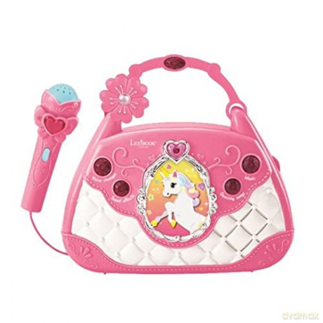 LEXIBOOK K102UNI Unicorn Karaoke Bag with Microphone, Voice Changer, Demo Songs, Light Effects, mic Included, aux-in Input, Pink/Blue