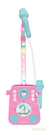 LEXIBOOK K140UNI Unicorn Musical Lighting Speaker with 2 Microphones, Demo Songs, MP3 Plug, Pink/Blue