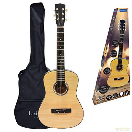 LEXIBOOK K2200 Wooden Acoustic Guitar, 36'', Learning Guide, 6 Nylon Strings, Carry Bag Included, Wood/Black