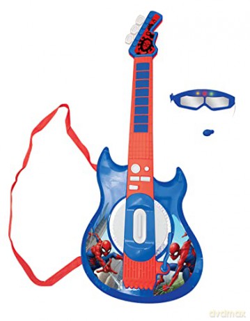 LEXIBOOK K260SP Spider-Man Electronic Lighting Guitar with mic, Glasses with Microphone, Demo Songs, 2 Game Modes, MP3 Plug, Blue/red