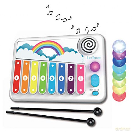 LEXIBOOK K340 Xylofun Electronic and Educational Xylophone for Children, Musical Toy Game, 8 Keys, Light Guidance, 2 mallets Included, White/Blue