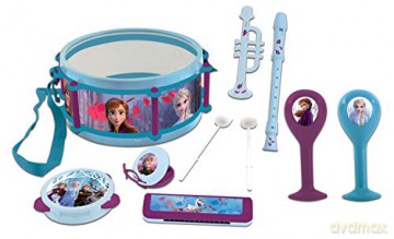 LEXIBOOK K360FZ Disney Frozen Elsa Anna Toy, Set of 7 Music Instruments (Drum, Maracas, Castanet, Harmonica, Recorder, Trumpet, Tambourine), Convenient Game to Carry, Purple, Blue/White