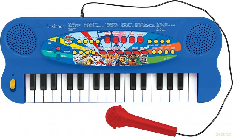 LEXIBOOK K703PA Paw Patrol Electronic Keyboard, 32-Keys Piano, Microphone for Singing, 22 Demo Songs, Battery Operated, Blue/red