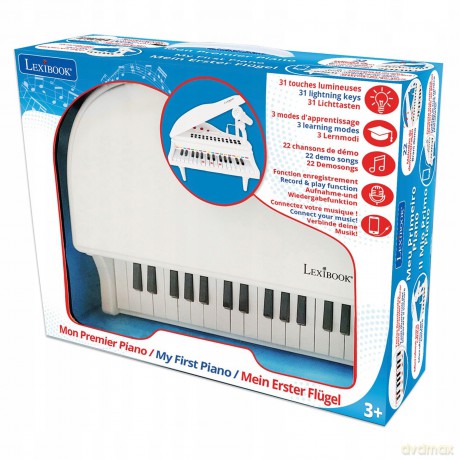 LEXIBOOK K731 First Piano for Children, Lighting Keys, Learning Mode, 29 x 31 cm, Tempo and Volume Adjustment, 3+, White
