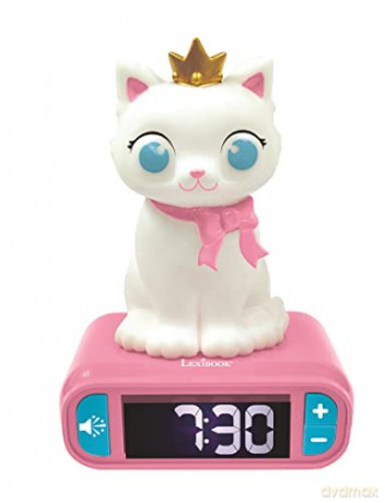 LEXIBOOK Kitten Digital Alarm Kids with Night Light Snooze, Childrens Clock, Luminous Cat, White and Pink colours-RL800KT