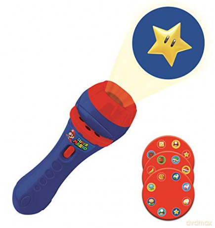 LEXIBOOK LTC050NI Super Brothers Mario Nintendo, Flashlight and Projector with 3 Discs, 24 Images, Create Your own Stories, Children's Toy, Blue/Red