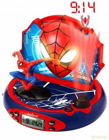 Lexibook Marvel Spider-Man Uomo Ragno Peter Parker Radiosveglia con proiettore, Luce notturna integrata, proiezione del tempo sul soffitto