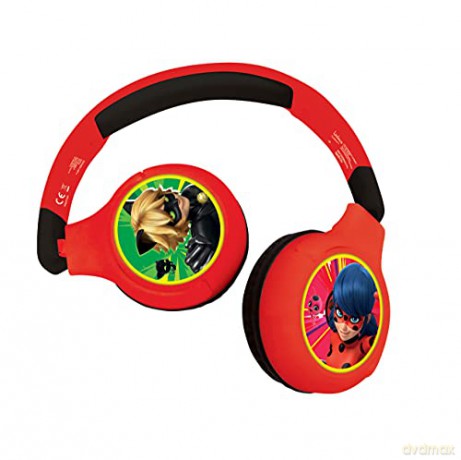 LEXIBOOK Miraculous 2-in-1 Bluetooth Headphones Stereo Wireless Wired, Kids Safe, Foldable, Adjustable, HPBT010MI