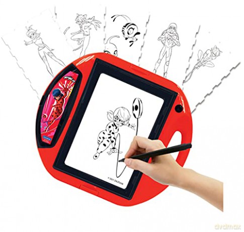 LEXIBOOK Miraculous Drawing Projector, 4 Stamps, 10 templates, Lighting Screen, 1 Pen Included, Artistic and Creative Toy for Girls and Boys, Red/Black, CR310MI