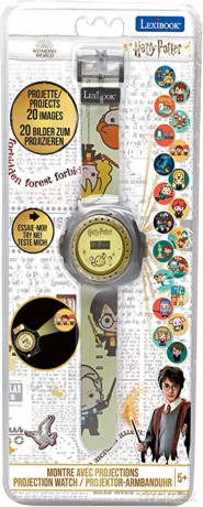 LEXIBOOK Montre Bracelet Ajustable écran Digital avec 20 Projections de l'univers Harry Potter-pour Enfant-Noir et Doré, DMW050HP