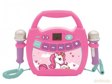 LEXIBOOK MP300UNIZ Unicorn, My First Digital Player Karaoke with 2 Toy mics, Wireless, Record and Voice Changer Functions, Blue/Pink