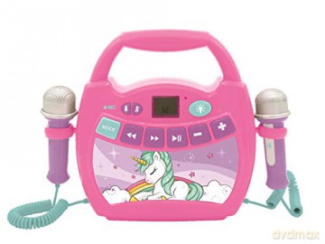LEXIBOOK MP320UNIZ Unicorn-Portable Karaoke Digital Player for Kids - Microphones, Light Effects, Bluetooth, Record and Voice Changer Functions, Rechargeable Battery, Pink