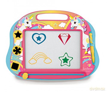 LEXIBOOK Multicolor Magic Magnetic Unicorn Drawing Board, Artistic Creative Toy for Girls, Stylus Pen and Stamps, Pink/Blue, CRUNI550