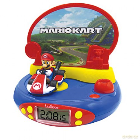 LEXIBOOK Nintendo Mario Kart Projector Clock, Built-in Night Light, time Projection onto The Ceiling, Sound Effects, Battery-Powered, RP500NI, Red/Blue, One Size