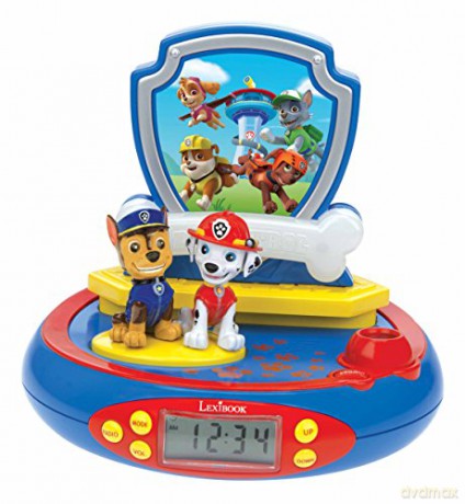 LEXIBOOK Paw Patrol Chase Projector Radio clock, built-in night light, time projection onto the ceiling, sound effects, battery-powered, Blue/Red, RP500PA