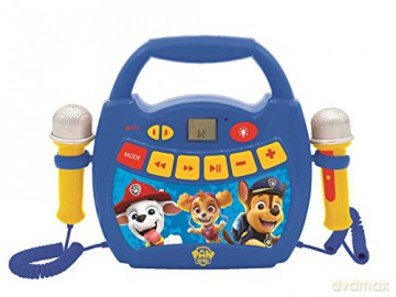 LEXIBOOK Paw Patrol-Portable Karaoke Digital Player for Kids - Microphones, Light Effects, Bluetooth, Record and Voice Changer Functions, Rechargeable Battery, Blue/red, MP320PAZ