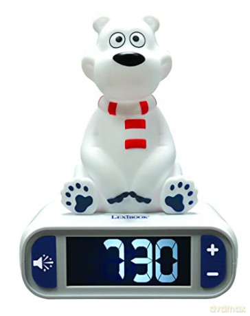 LEXIBOOK Polar Bear Digital Alarm Kids with Night Light Snooze, Childrens Clock, Luminous, White