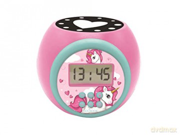 LEXIBOOK Projector Clock Unicorn with Snooze Alarm Function, Night Light with Timer, LCD Screen, Battery Operated, Pink, RL977UNI