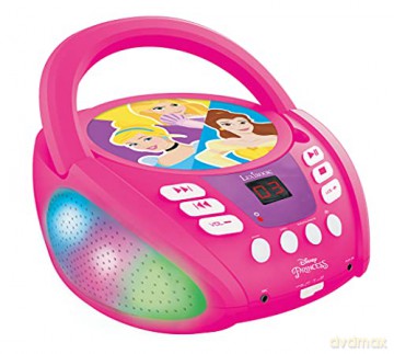 LEXIBOOK RCD109DP Disney Princess-Bluetooth CD Player for Kids - Portable, Multicoloured Light Effects, Microphone, Aux-in Jack, AC or Battery-Operated