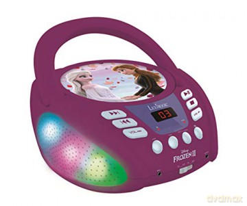 LEXIBOOK RCD109FZ Disney Frozen 2-Bluetooth CD Player for Kids - Portable, Multicoloured Light Effects, Microphone, Aux-in Jack, AC or Battery-Operated, Girls, Boys, Violet