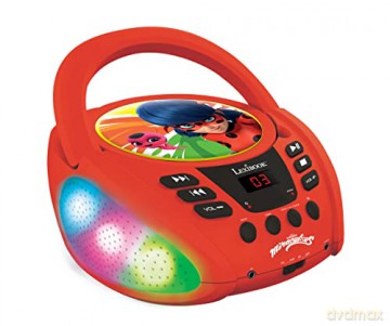 LEXIBOOK RCD109MI Miraculous-Bluetooth CD Player for Kids - Portable, Multicoloured Light Effects, Microphone, Aux-in Jack, AC or Battery-Operated, Girls, Boys