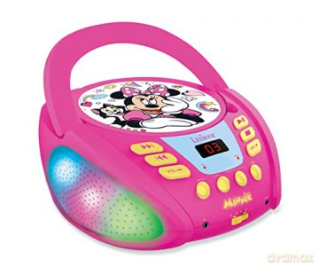 LEXIBOOK RCD109MN Disney Minnie-Bluetooth CD Player for Kids - Portable, Multicoloured Light Effects, Microphone, Aux-in Jack, AC or Battery-Operated