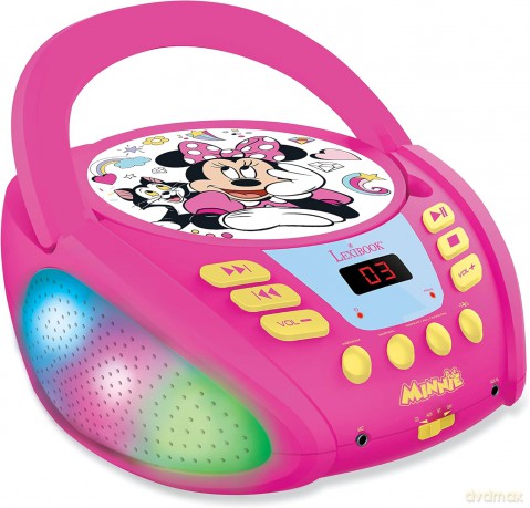 LEXIBOOK RCD109MN Disney Minnie-Bluetooth CD Player for Kids - Portable, Multicoloured Light Effects, Microphone, Aux-in Jack, AC or Battery-Operated