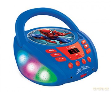 LEXIBOOK RCD109SP Marvel Spider-Man-Bluetooth CD Player for Kids - Portable, Multicoloured Light Effects, Microphone, Aux-in Jack, AC or Battery-Operated, Girls, Boys, Blue/Red
